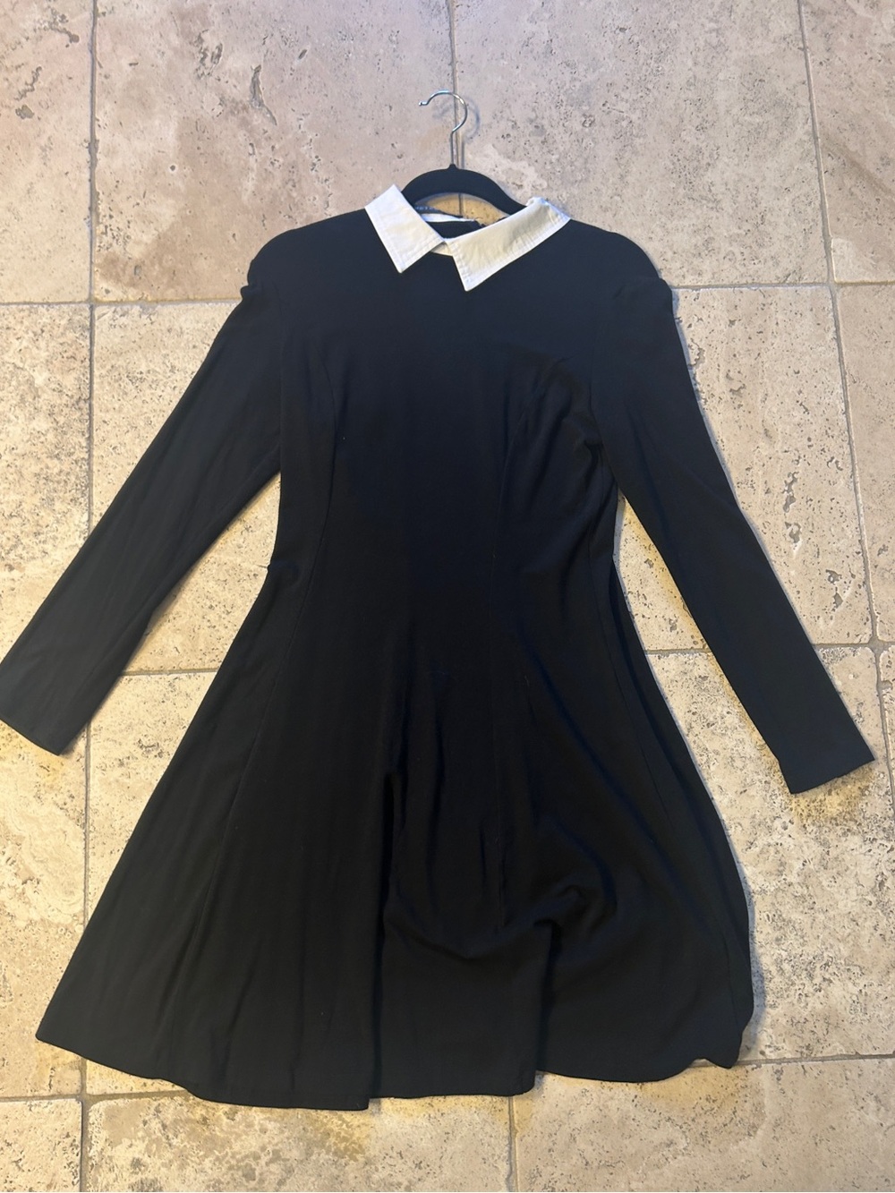 Black Long-Sleeve Dress with White Collar